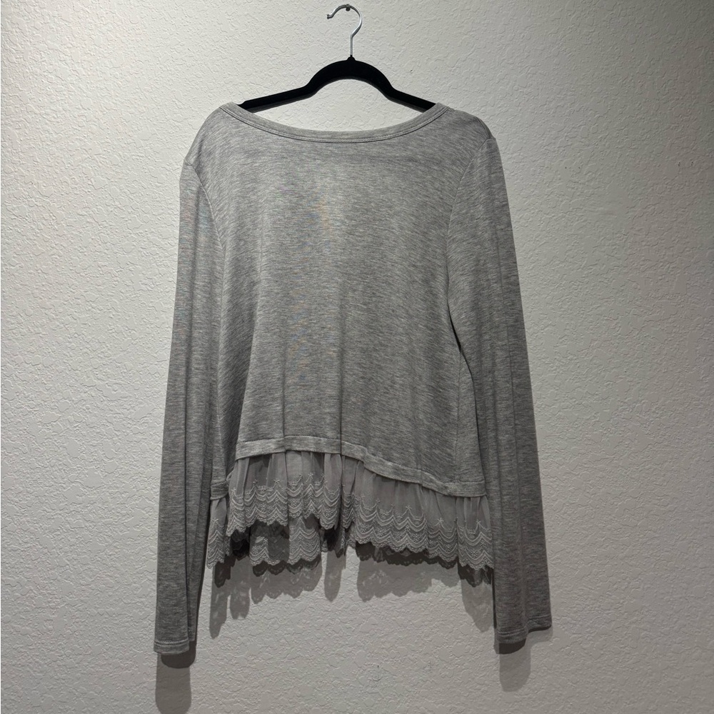 Gray Lace Hem Women's Top